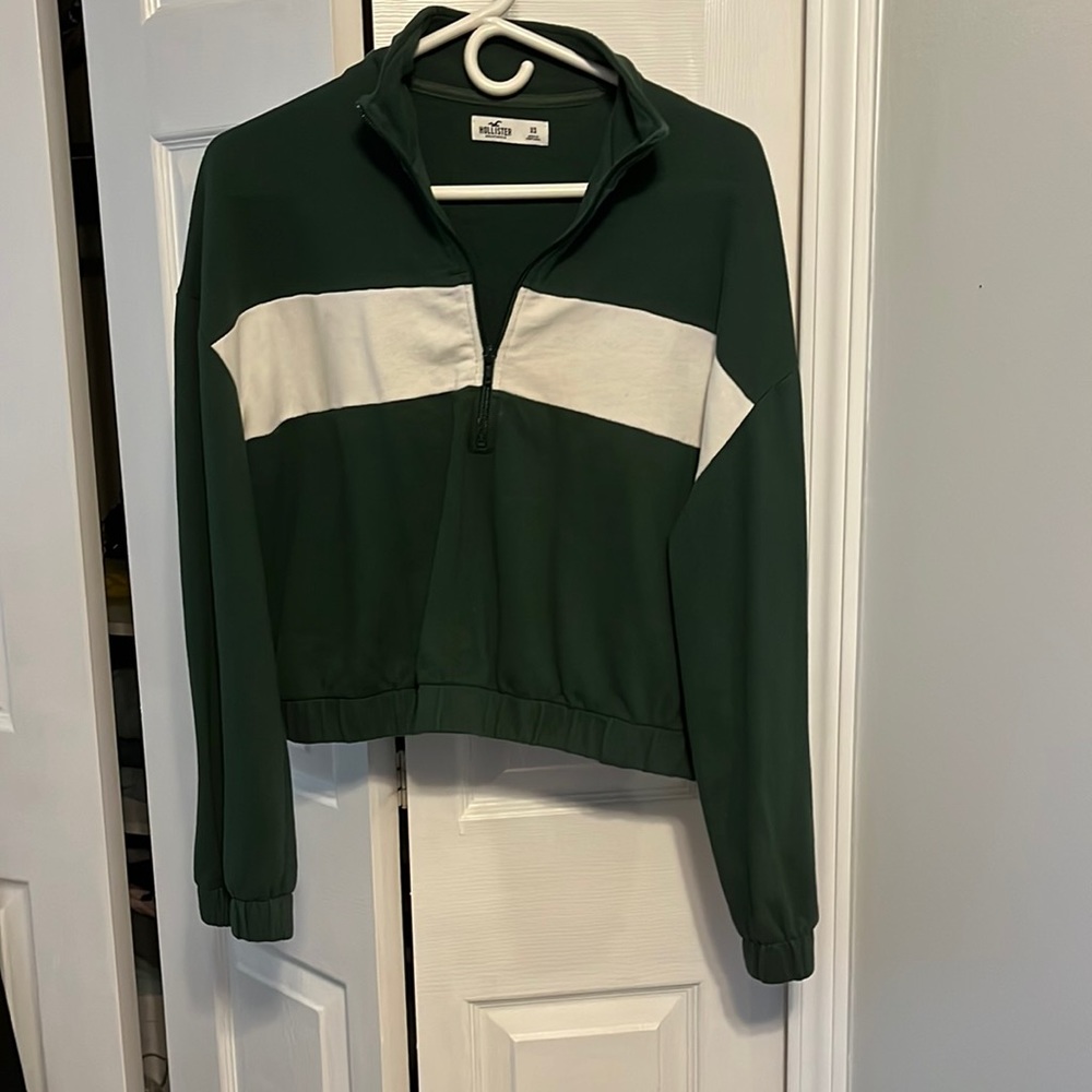 Cropped Green and White Quarter Zip